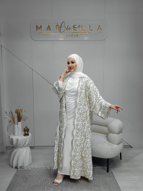 Arabic embroidery luxury white abaya