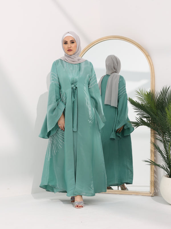Oversized sleeves organza twins abaya