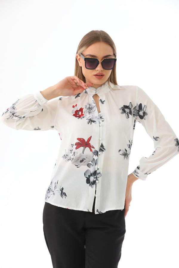 Floral blouse with high collar