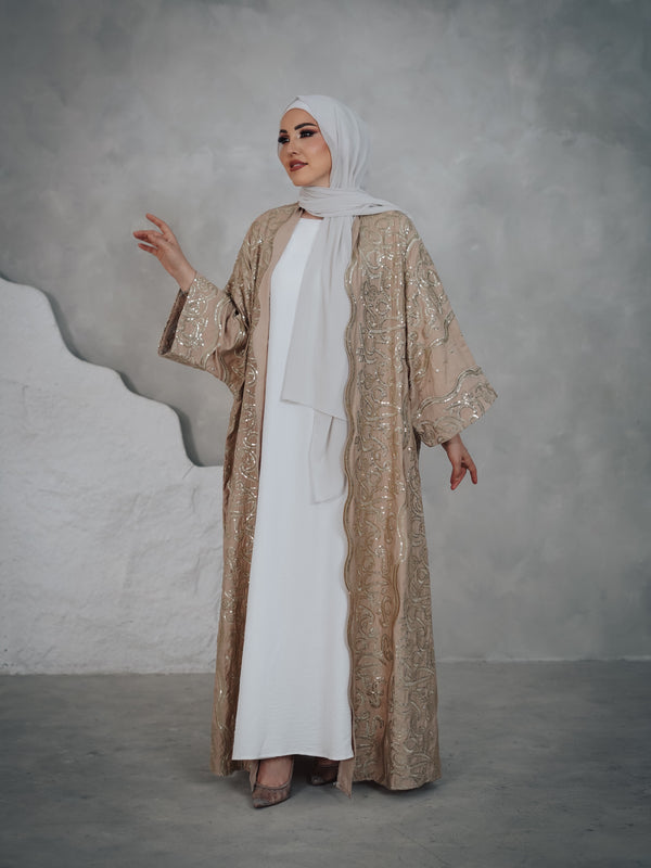 Arabic embroidery luxury beige abaya