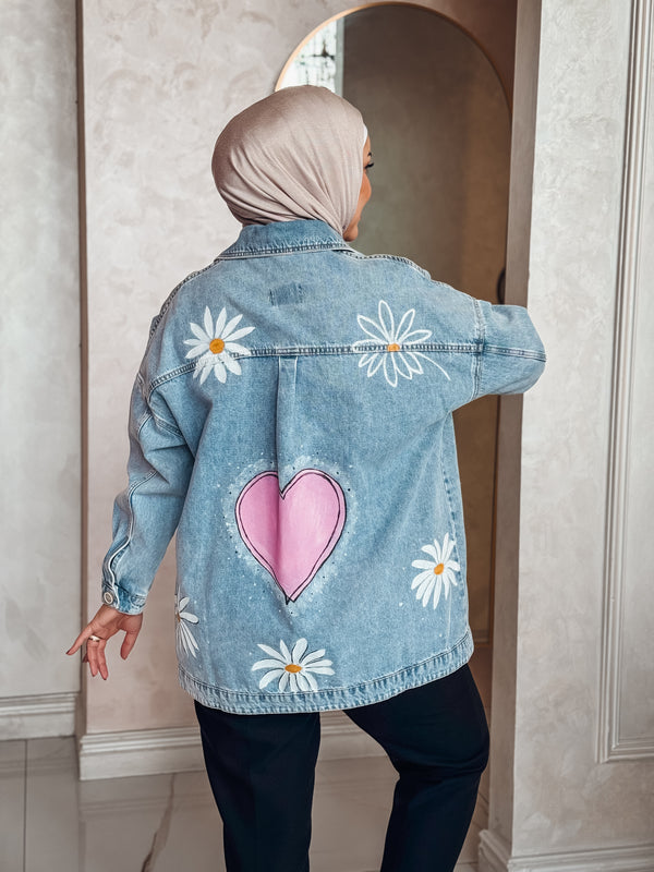 Pink Heart Hand Paint Denim jacket