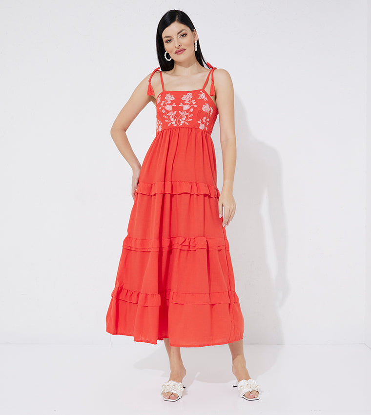 White flower Embroidered cut dress