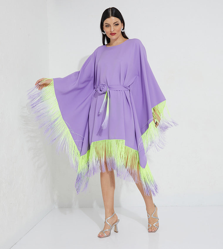 Plane wide Cardigan with all round Ombre fringe