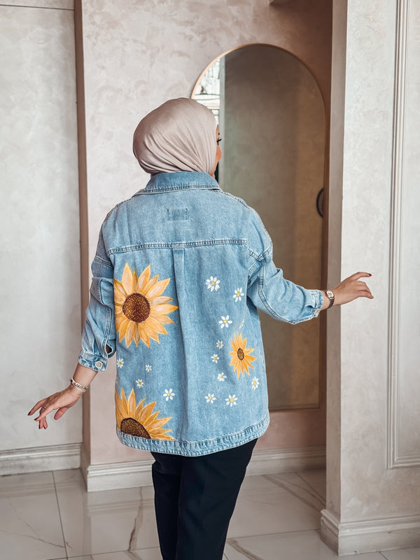 Sun Flower Hand Paint Denim jacket