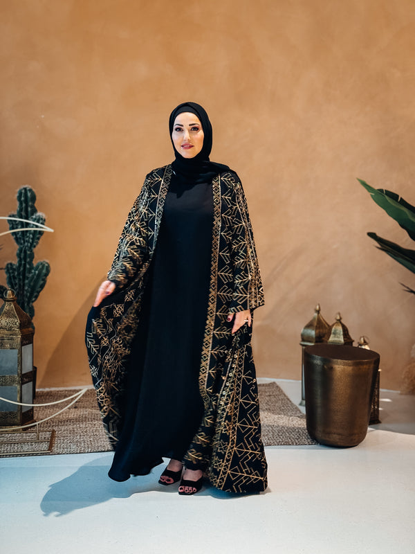 Elegant Black & Gold 2-Piece Abaya