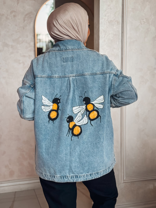 Yellow Bee Hand Paint Denim jacket