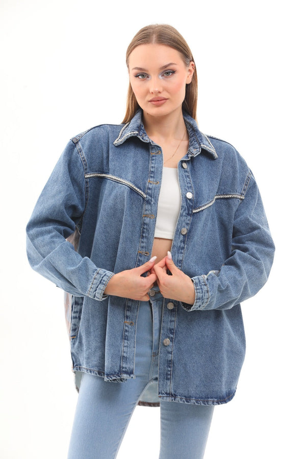 Stone chest & collar denim shirt