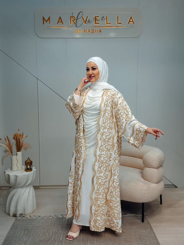 Arabic embroidery luxury white abaya