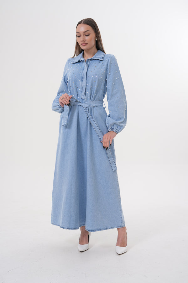 Pearl Grace Denim Maxi Dress