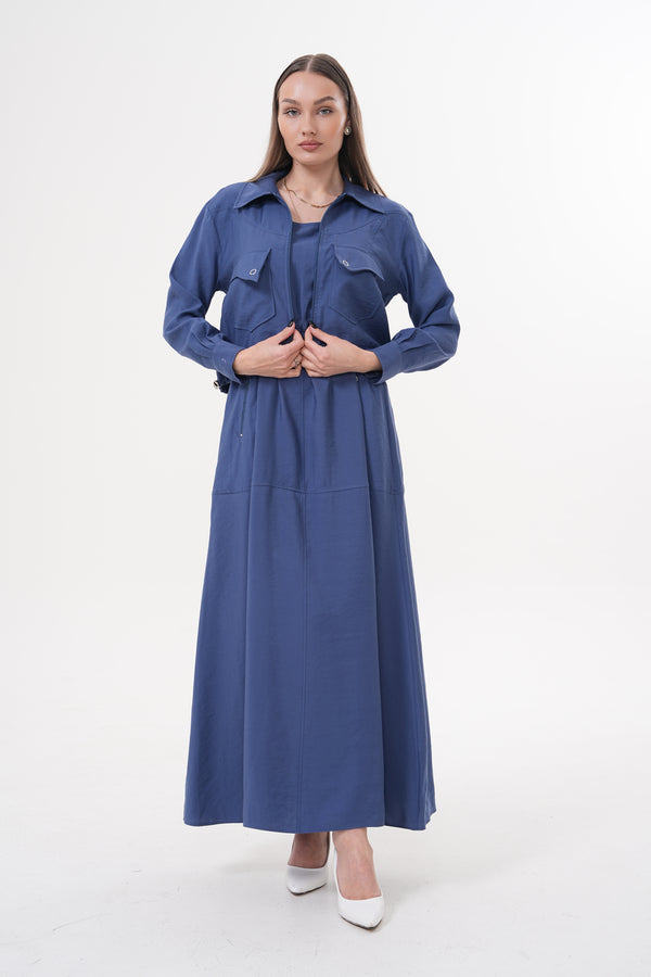 Two-Piece Utility Maxi Dress with Cropped Jacket