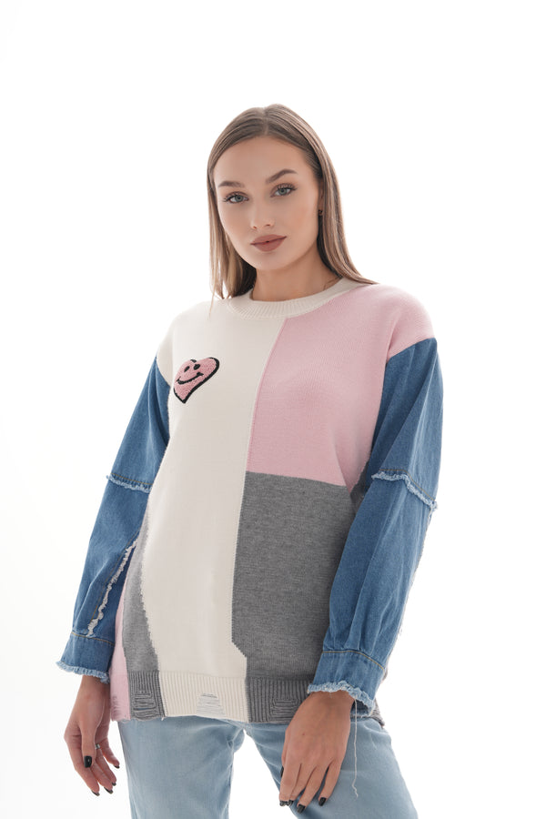 sweatshirt triko with denim sleeves