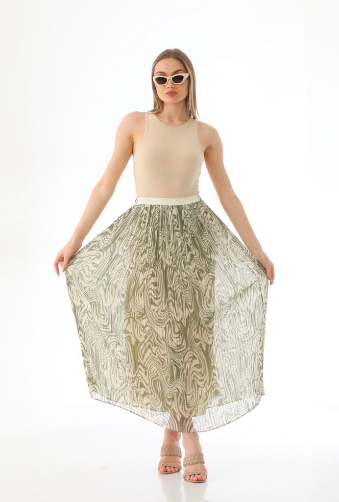 Green and White chiffon skirt