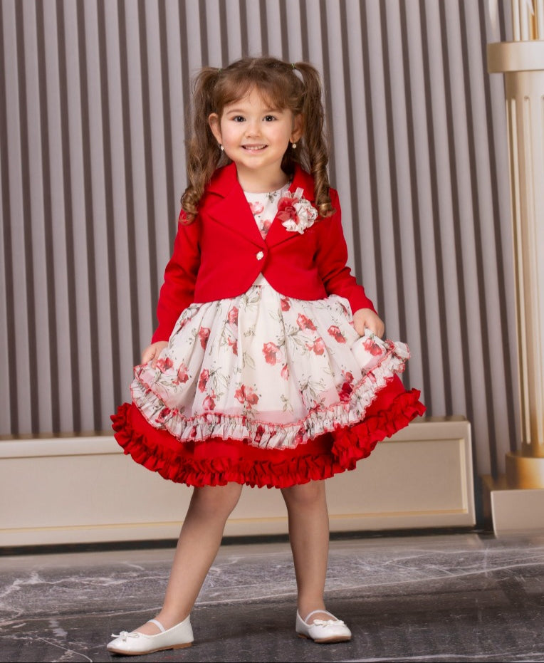 Sleeveless LayeRed Frock with Bow Applique Floral Print