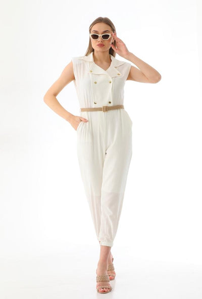 wide collar buttoned jumpsuit