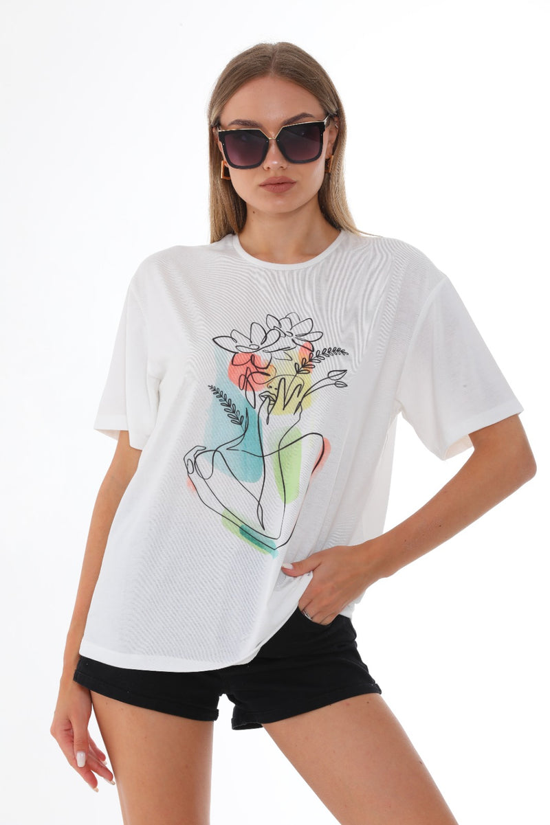 Flowers face skitch T shirt
