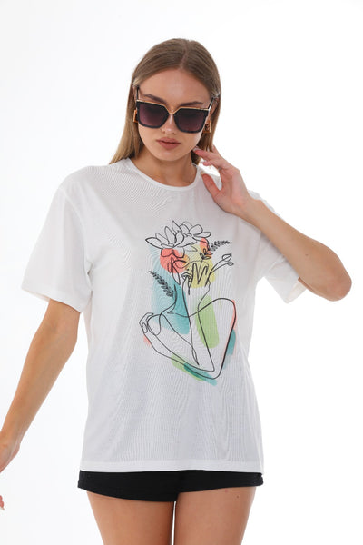 Flowers face skitch T shirt