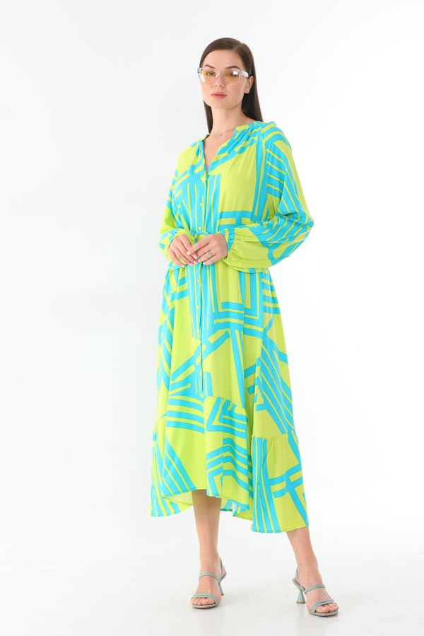 Puff sleeves colorful dress