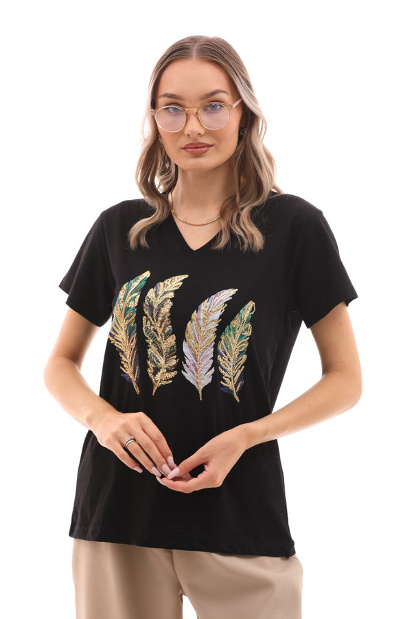 Sequins Feathers T- Shirt