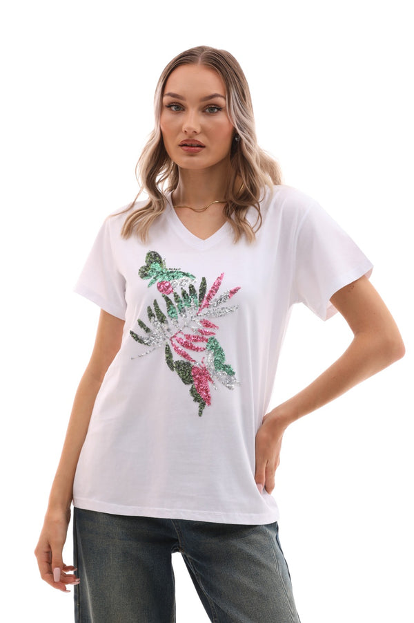 t shirt with butterflies and feather