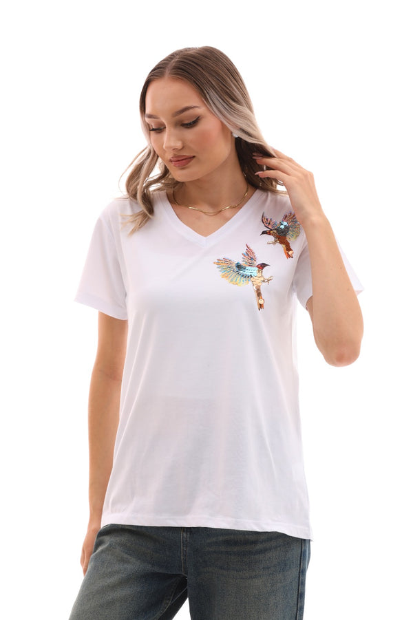 T shirt with two Birds sequen