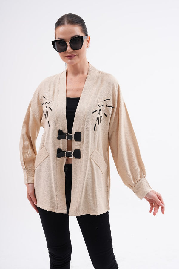 Linen kimono with leather belt