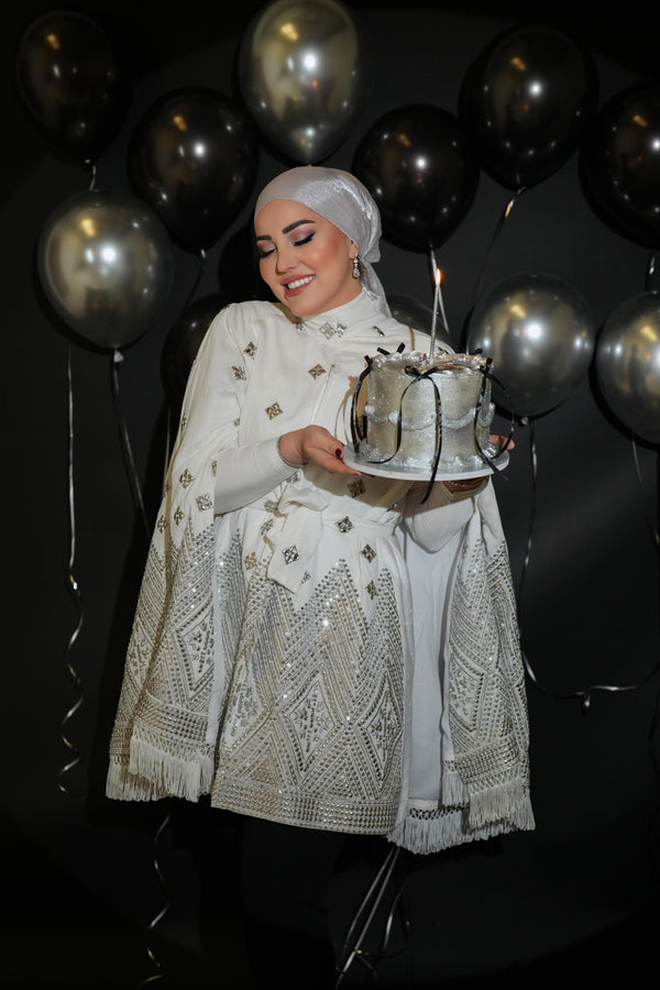 Embellished Occasion Cape with Stone Details