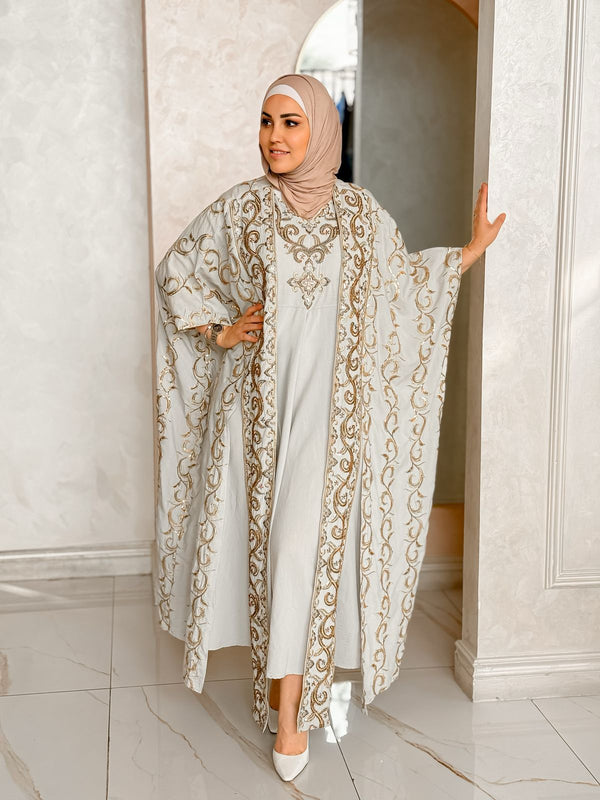 Embroidered abaya with matching jumpsuit