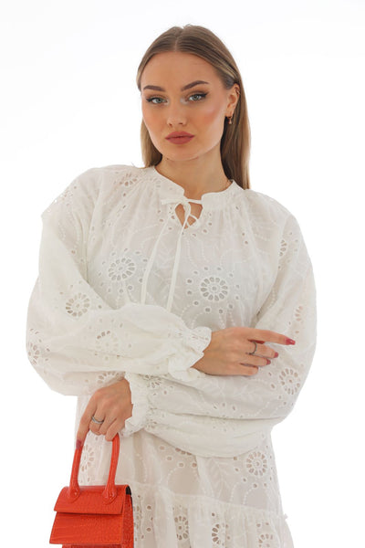 White perforated maxi dress