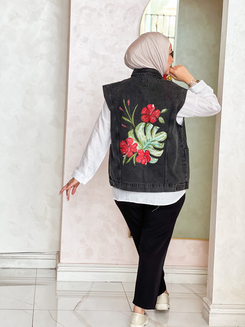 Denim painted handmade vest