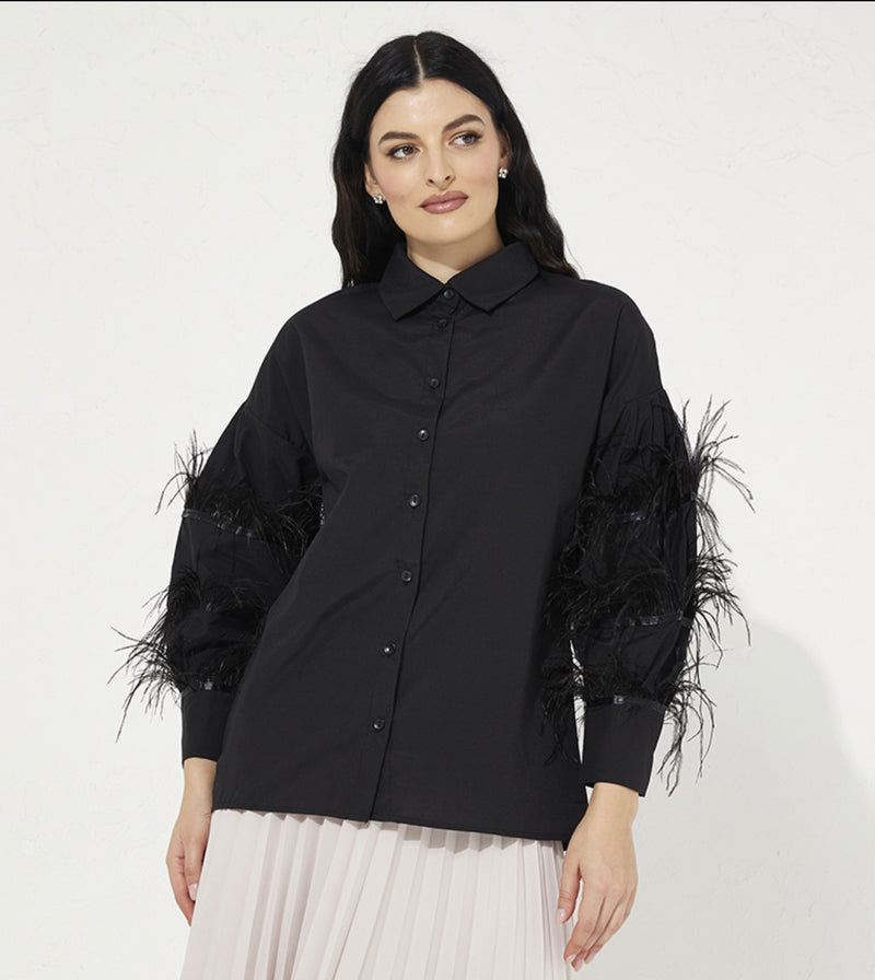 3 layers feather on sleeves shirt