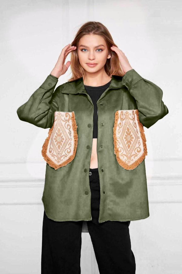 large Embroidered pockets velvet jacket