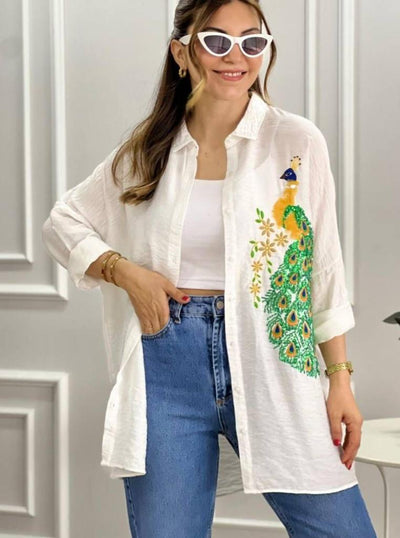 embroideRed peacock shirt