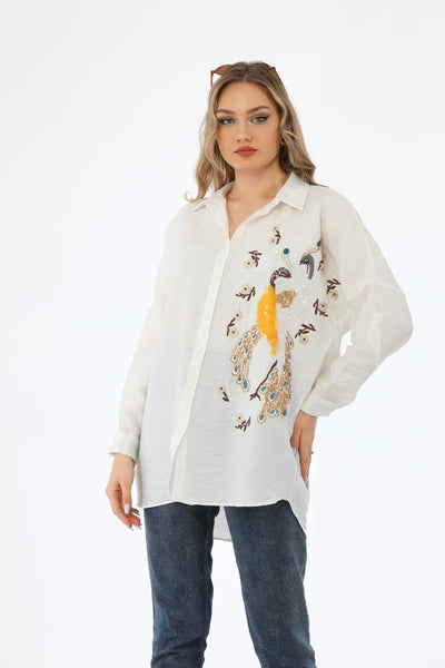 embroideRed peacock shirt