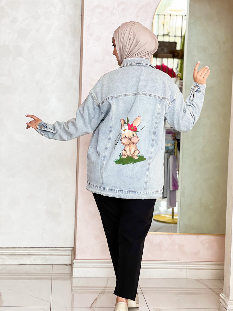 Bunny floral painted handmade denim