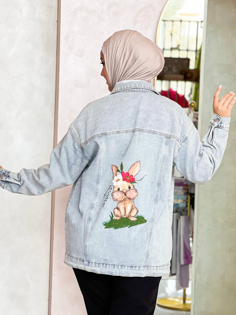 Bunny floral painted handmade denim
