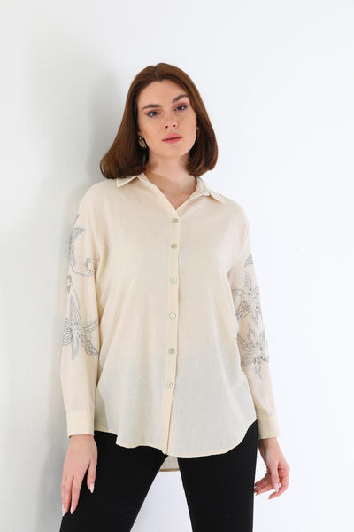 floral stone sleeves shirt