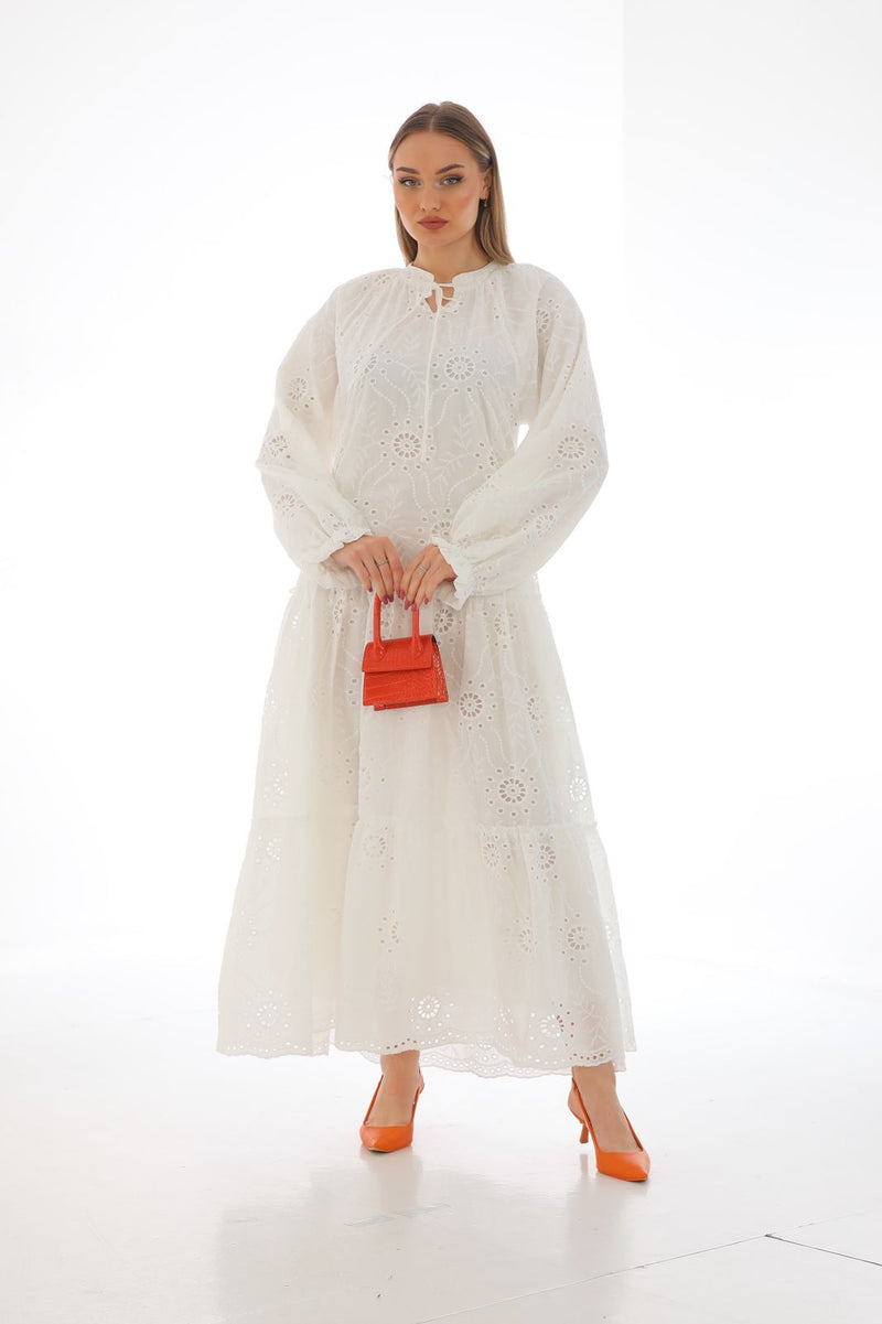 White perforated maxi dress