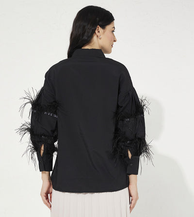 3 layers feather on sleeves shirt