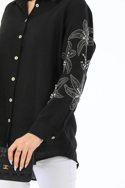 floral stone sleeves shirt