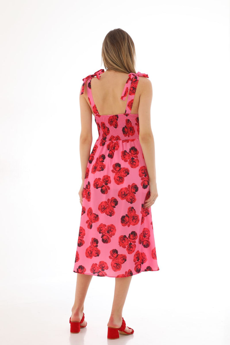 Red flower summery short dress