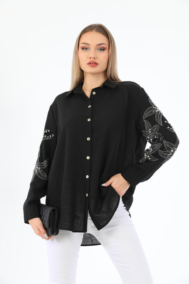 floral stone sleeves shirt