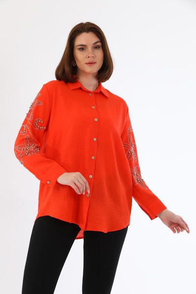 floral stone sleeves shirt