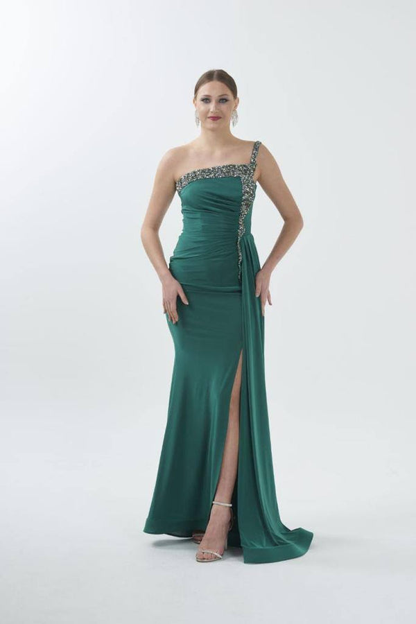 One stone shoulder occasion dress