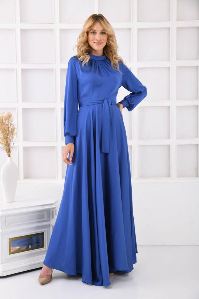 long satin belted dress