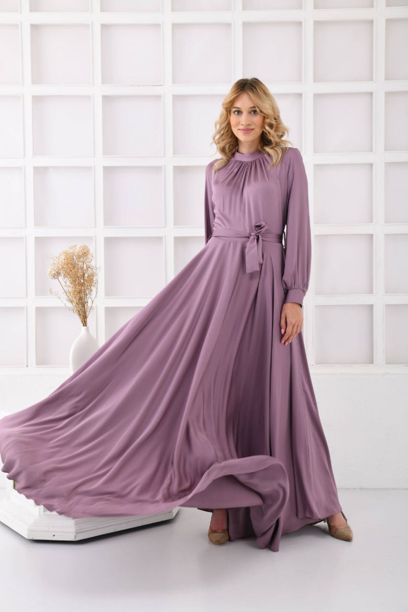 long satin belted dress