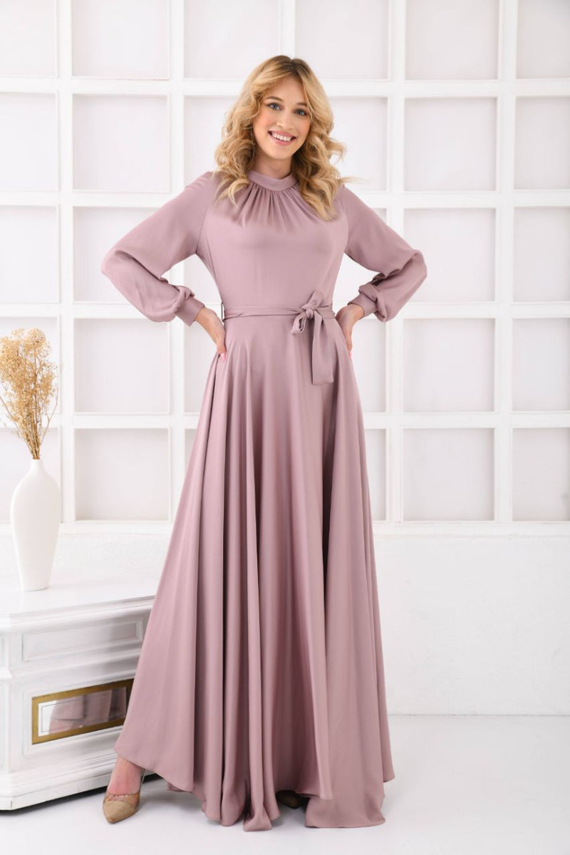 long satin belted dress