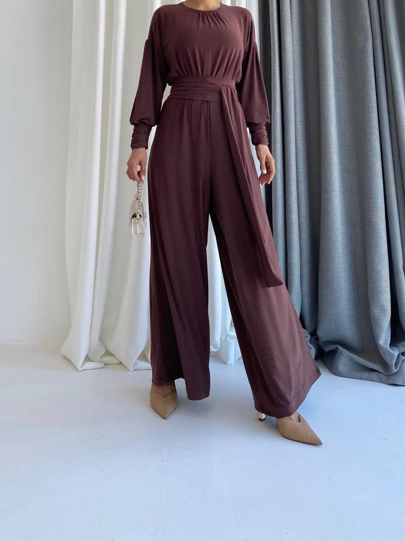wide belted jumpsuit