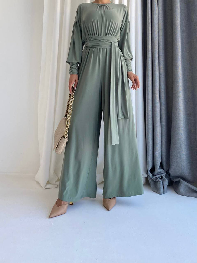 wide belted jumpsuit