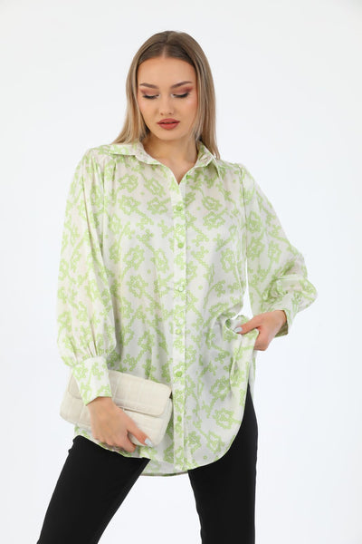 small Green flower silky shirt