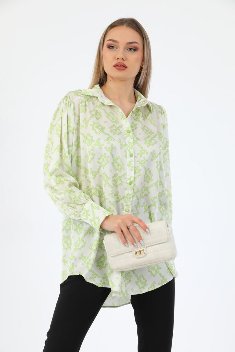 small Green flower silky shirt